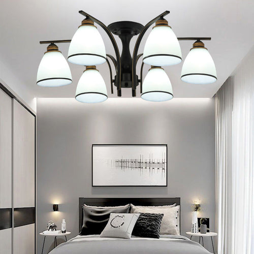 Contemporary Nordic Iron Glass Mushroom 3/5/6/8/10-light Semi-flush Mount Ceiling Light for Living Room