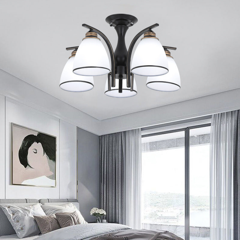Contemporary Nordic Iron Glass Mushroom 3/5/6/8/10-light Semi-flush Mount Ceiling Light for Living Room