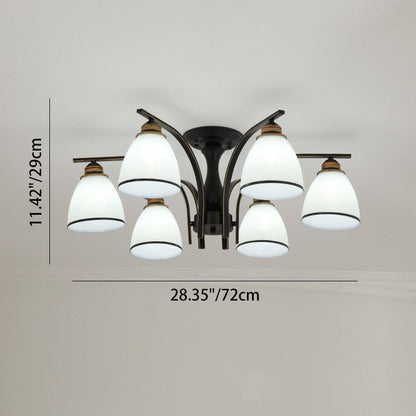 Contemporary Nordic Iron Glass Mushroom 3/5/6/8/10-light Semi-flush Mount Ceiling Light for Living Room