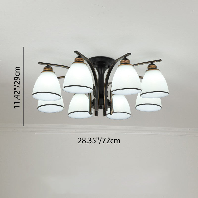 Contemporary Nordic Iron Glass Mushroom 3/5/6/8/10-light Semi-flush Mount Ceiling Light for Living Room