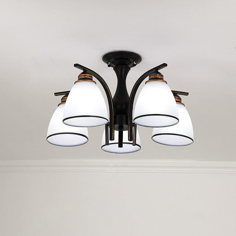 Contemporary Nordic Iron Glass Mushroom 3/5/6/8/10-light Semi-flush Mount Ceiling Light for Living Room