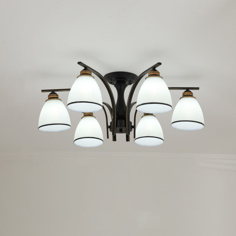 Contemporary Nordic Iron Glass Mushroom 3/5/6/8/10-light Semi-flush Mount Ceiling Light for Living Room