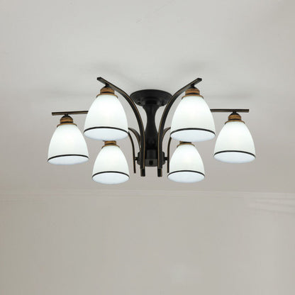 Contemporary Nordic Iron Glass Mushroom 3/5/6/8/10-light Semi-flush Mount Ceiling Light for Living Room