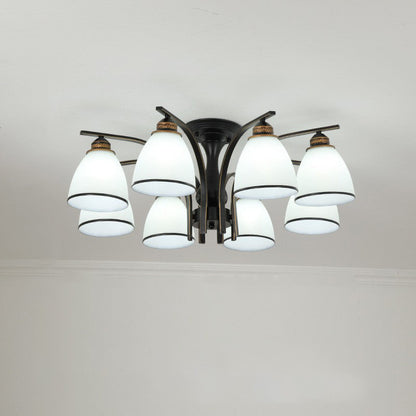Contemporary Nordic Iron Glass Mushroom 3/5/6/8/10-light Semi-flush Mount Ceiling Light for Living Room