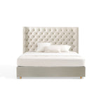 Eco-Friendly Microfiber Leather Tufted Beige Bed Frame - French Style Sustainable Customizable And Stylish For Your Bedroom Lumendat