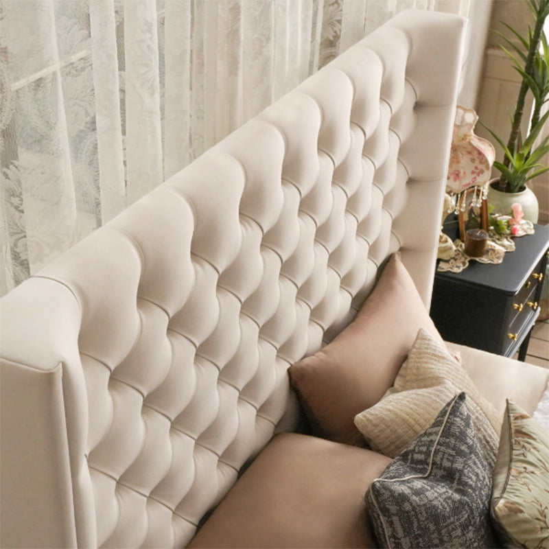 Eco-Friendly Microfiber Leather Tufted Beige Bed Frame - French Style Sustainable Customizable And Stylish For Your Bedroom Lumendat