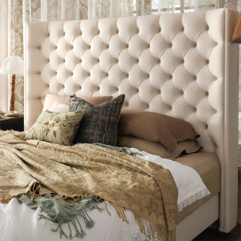 Eco-Friendly Microfiber Leather Tufted Beige Bed Frame - French Style Sustainable Customizable And Stylish For Your Bedroom Lumendat