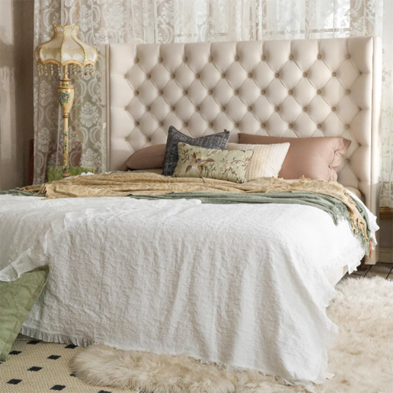 Eco-Friendly Microfiber Leather Tufted Beige Bed Frame - French Style Sustainable Customizable And Stylish For Your Bedroom Lumendat