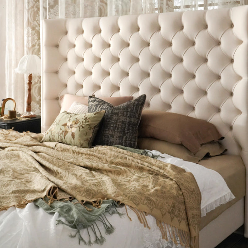 Eco-Friendly Microfiber Leather Tufted Beige Bed Frame - French Style Sustainable Customizable And Stylish For Your Bedroom Lumendat
