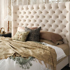 Eco-Friendly Microfiber Leather Tufted Beige Bed Frame - French Style Sustainable Customizable And Stylish For Your Bedroom Lumendat