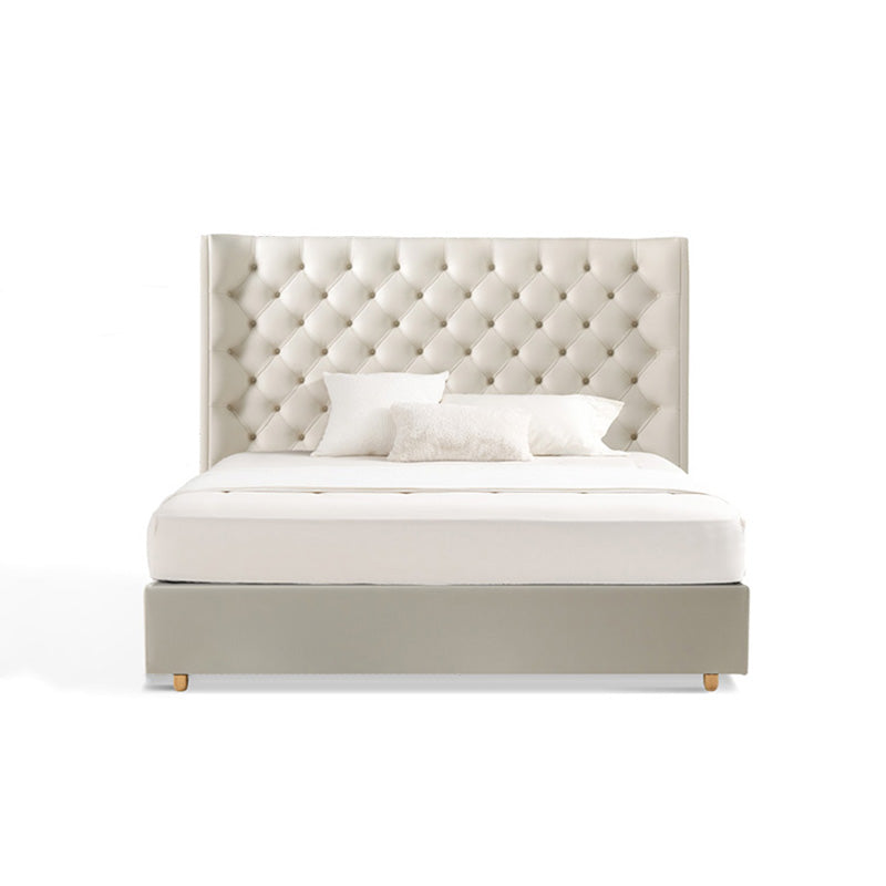 Eco-Friendly Microfiber Leather Tufted Beige Bed Frame - French Style Sustainable Customizable And Stylish For Your Bedroom Lumendat