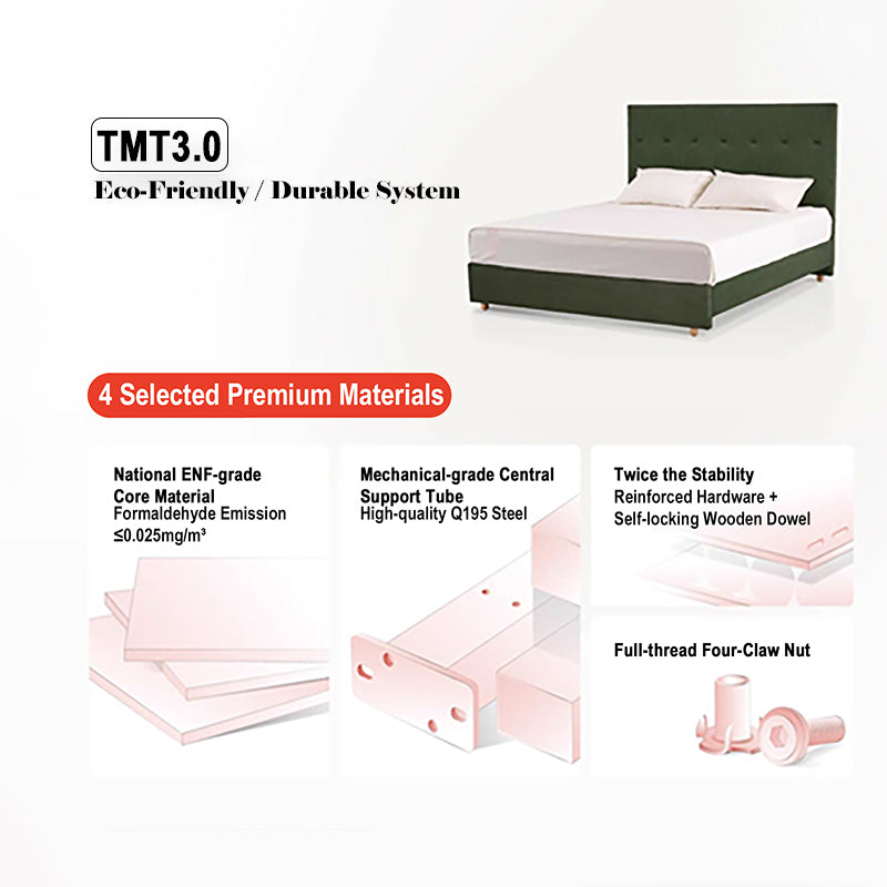 Eco-Friendly Microfiber Leather Tufted Beige Bed Frame - French Style Sustainable Customizable And Stylish For Your Bedroom Lumendat