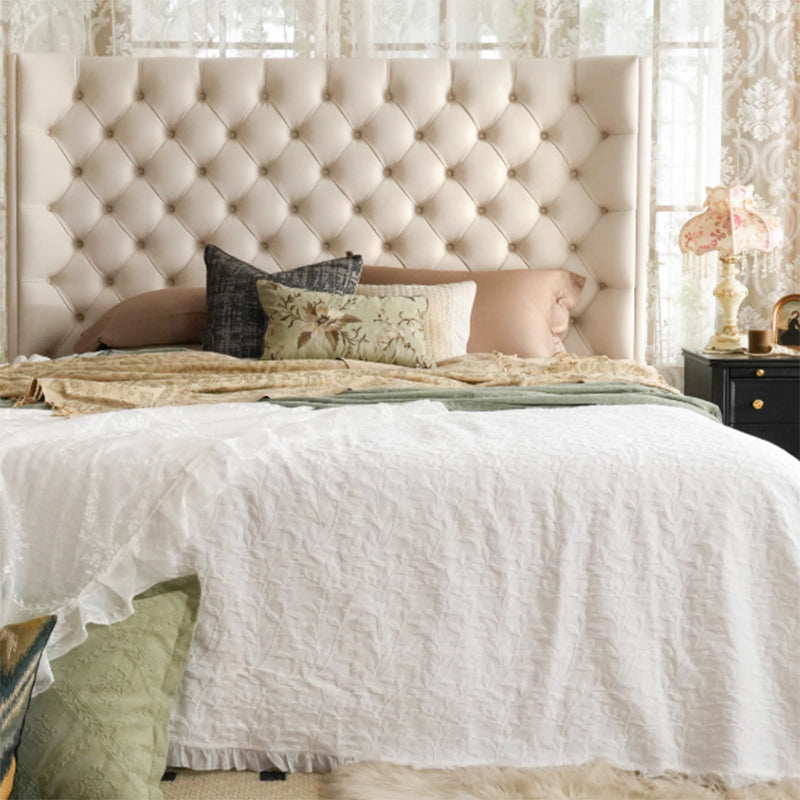 Eco-Friendly Microfiber Leather Tufted Beige Bed Frame - French Style Sustainable Customizable And Stylish For Your Bedroom Lumendat