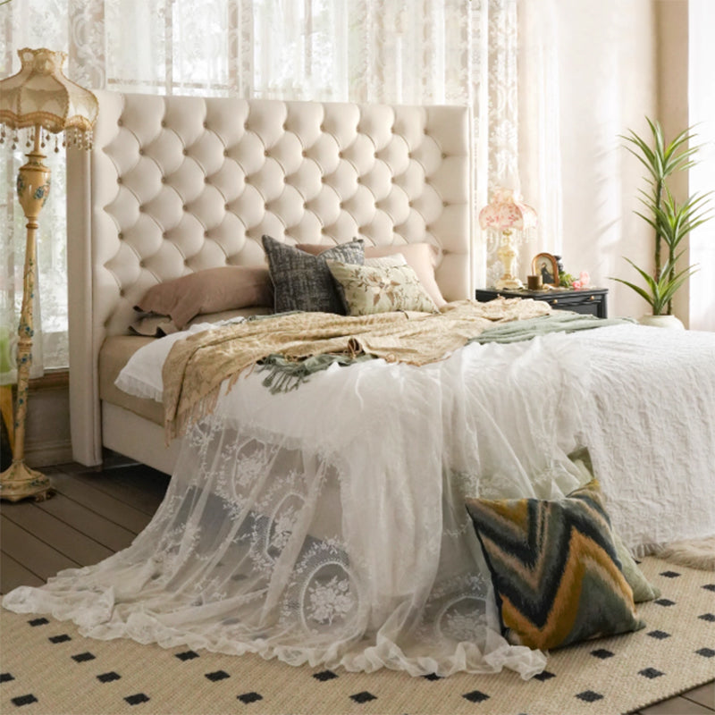 Eco-Friendly Microfiber Leather Tufted Beige Bed Frame - French Style Sustainable Customizable And Stylish For Your Bedroom Lumendat