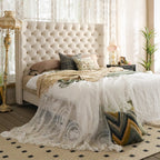 Eco-Friendly Microfiber Leather Tufted Beige Bed Frame - French Style Sustainable Customizable And Stylish For Your Bedroom Lumendat