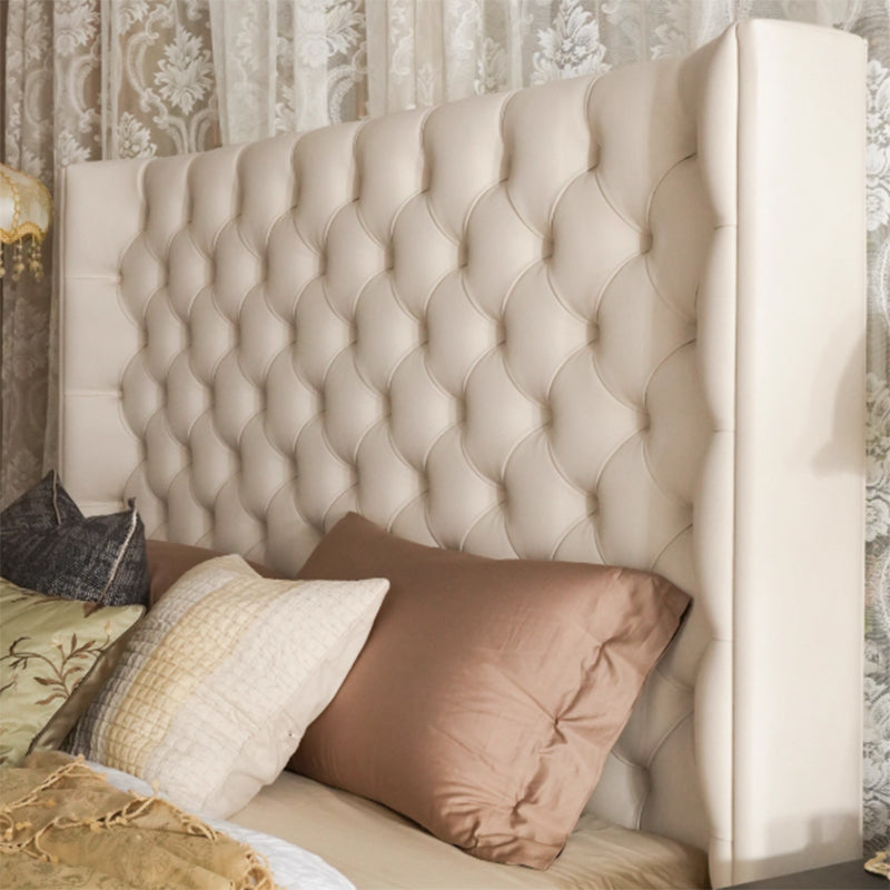 Eco-Friendly Microfiber Leather Tufted Beige Bed Frame - French Style Sustainable Customizable And Stylish For Your Bedroom Lumendat