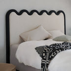 Wavy Paint-Free Solid Wood Bed Frame - Beige Linen French Design For Your Bedroom Lumendat