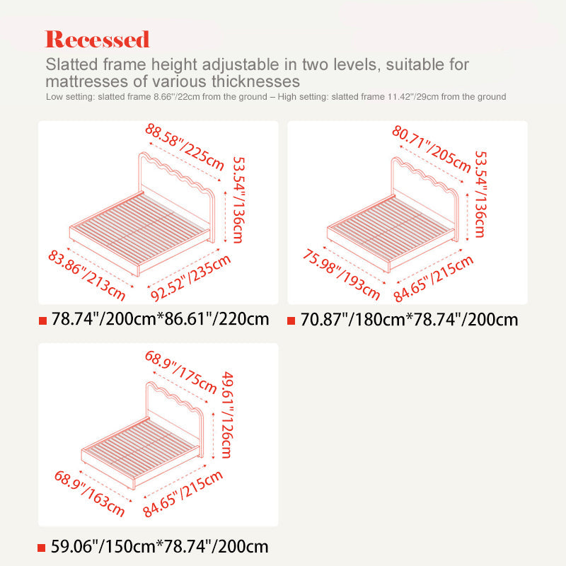 Wavy Paint-Free Solid Wood Bed Frame - Beige Linen French Design For Your Bedroom Lumendat