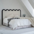 Wavy Paint-Free Solid Wood Bed Frame - Beige Linen French Design For Your Bedroom Lumendat
