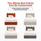 Wavy Paint-Free Solid Wood Bed Frame - Beige Linen French Design For Your Bedroom Lumendat
