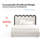 Wavy Paint-Free Solid Wood Bed Frame - Beige Linen French Design For Your Bedroom Lumendat