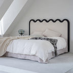 Wavy Paint-Free Solid Wood Bed Frame - Beige Linen French Design For Your Bedroom Lumendat