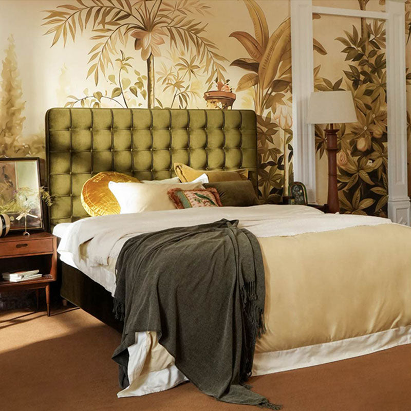 Velvet Sustainable Solid Wood Bed Frame - Vintage Cottage Olive Green Tufted Design Lumendat