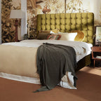 Velvet Sustainable Solid Wood Bed Frame - Vintage Cottage Olive Green Tufted Design Lumendat