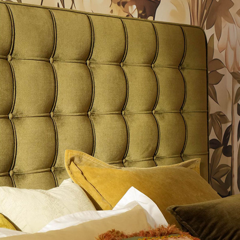 Velvet Sustainable Solid Wood Bed Frame - Vintage Cottage Olive Green Tufted Design Lumendat