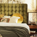 Velvet Sustainable Solid Wood Bed Frame - Vintage Cottage Olive Green Tufted Design Lumendat