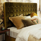 Velvet Sustainable Solid Wood Bed Frame - Vintage Cottage Olive Green Tufted Design Lumendat