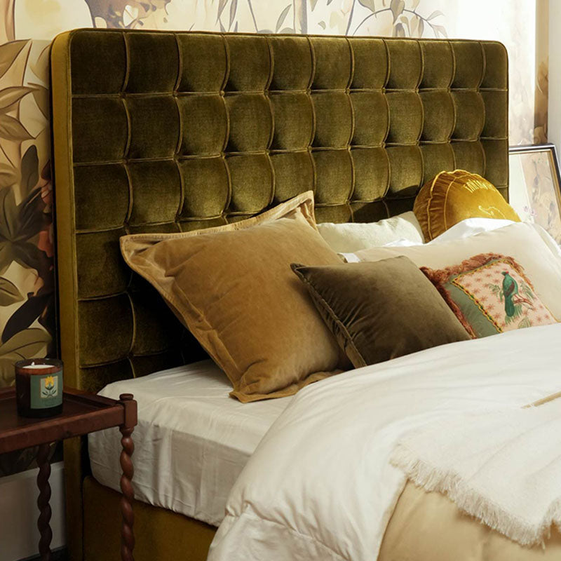 Velvet Sustainable Solid Wood Bed Frame - Vintage Cottage Olive Green Tufted Design Lumendat