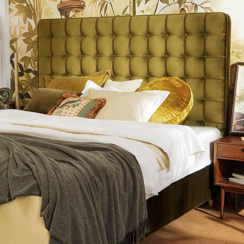 Velvet Sustainable Solid Wood Bed Frame - Vintage Cottage Olive Green Tufted Design Lumendat