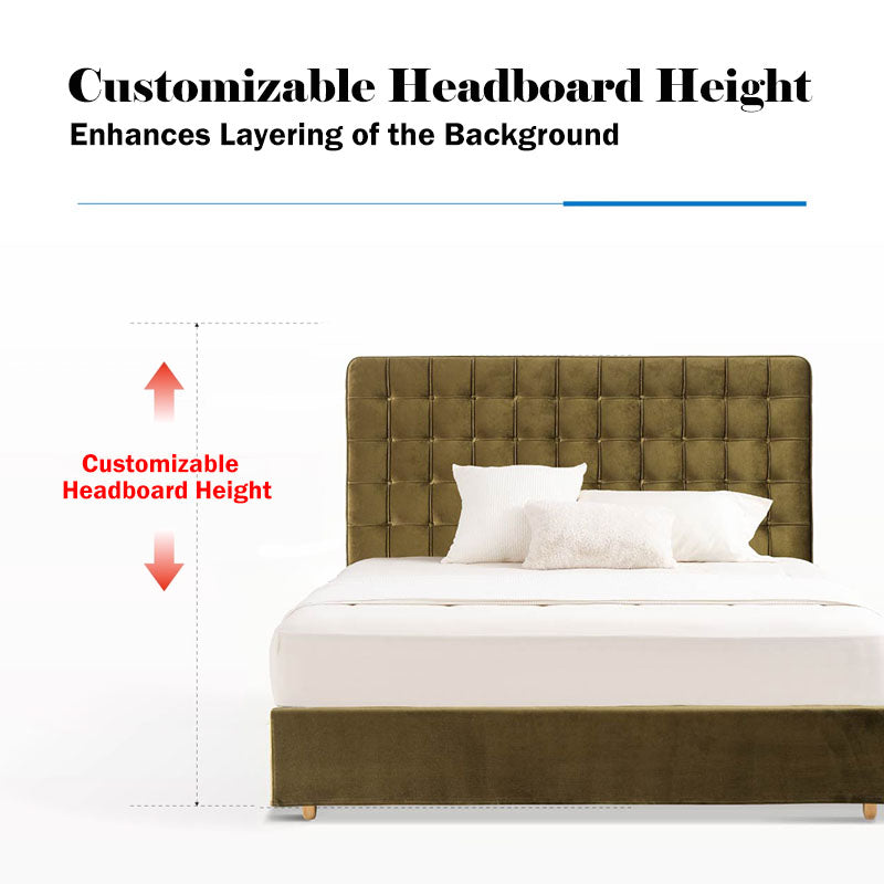 Velvet Sustainable Solid Wood Bed Frame - Vintage Cottage Olive Green Tufted Design Lumendat