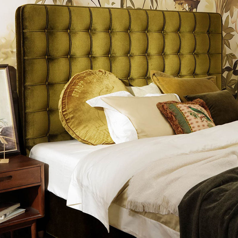 Velvet Sustainable Solid Wood Bed Frame - Vintage Cottage Olive Green Tufted Design Lumendat