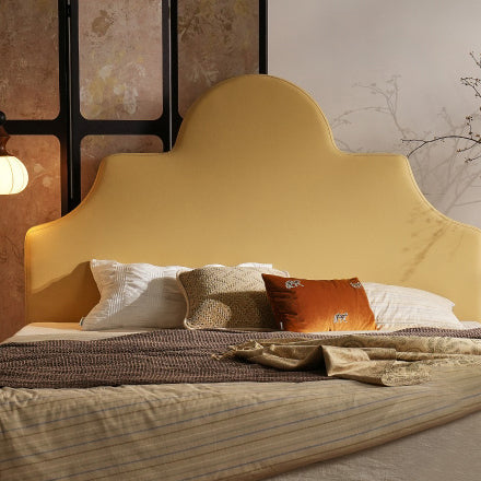Detachable Dual-Tone Leather & Fabric Covers - Elegant French Curved Headboard Bed Frame For Your Bedroom Lumendat
