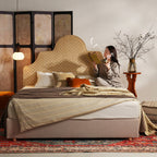 Detachable Dual-Tone Leather & Fabric Covers - Elegant French Curved Headboard Bed Frame For Your Bedroom Lumendat