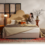 Detachable Dual-Tone Leather & Fabric Covers - Elegant French Curved Headboard Bed Frame For Your Bedroom Lumendat
