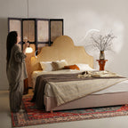 Detachable Dual-Tone Leather & Fabric Covers - Elegant French Curved Headboard Bed Frame For Your Bedroom Lumendat