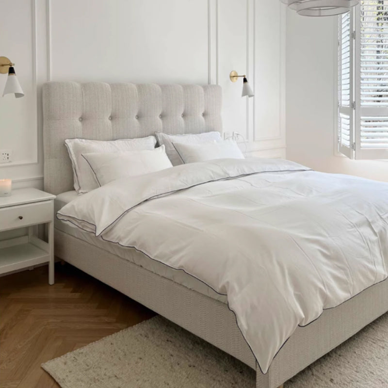 Modern Cream Soft Upholstered Headboard Fabric Bed Frame - Minimalist Elegant Clean Edges Bed For Your Bedroom Lumendat