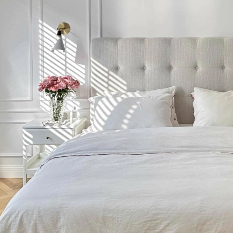 Modern Cream Soft Upholstered Headboard Fabric Bed Frame - Minimalist Elegant Clean Edges Bed For Your Bedroom Lumendat