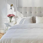 Modern Cream Soft Upholstered Headboard Fabric Bed Frame - Minimalist Elegant Clean Edges Bed For Your Bedroom Lumendat