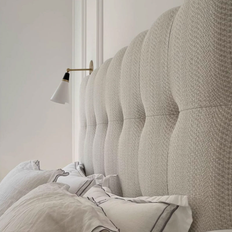 Modern Cream Soft Upholstered Headboard Fabric Bed Frame - Minimalist Elegant Clean Edges Bed For Your Bedroom Lumendat