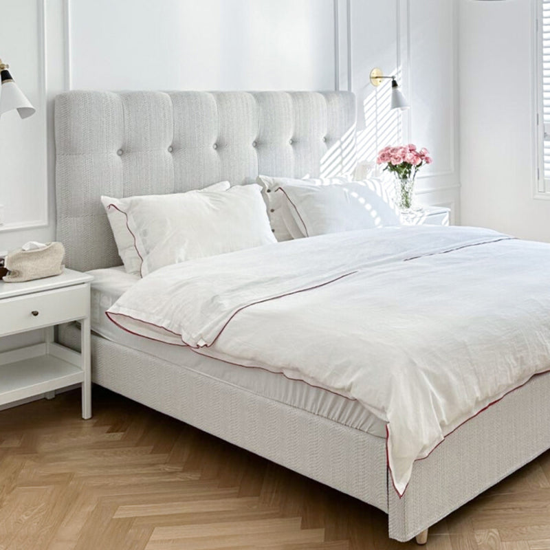 Modern Cream Soft Upholstered Headboard Fabric Bed Frame - Minimalist Elegant Clean Edges Bed For Your Bedroom Lumendat