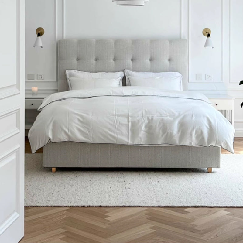Modern Cream Soft Upholstered Headboard Fabric Bed Frame - Minimalist Elegant Clean Edges Bed For Your Bedroom Lumendat
