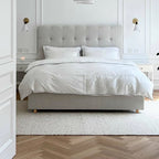 Modern Cream Soft Upholstered Headboard Fabric Bed Frame - Minimalist Elegant Clean Edges Bed For Your Bedroom Lumendat