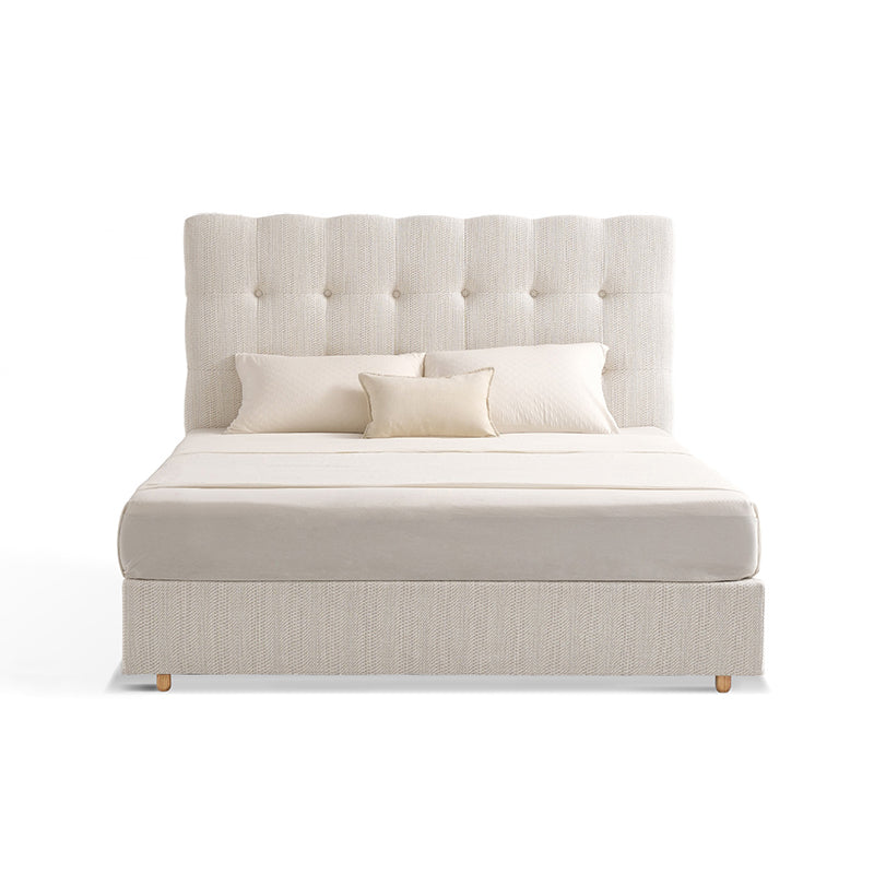 Modern Cream Soft Upholstered Headboard Fabric Bed Frame - Minimalist Elegant Clean Edges Bed For Your Bedroom Lumendat