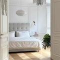 Modern Cream Soft Upholstered Headboard Fabric Bed Frame - Minimalist Elegant Clean Edges Bed For Your Bedroom Lumendat