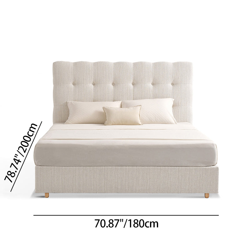 Modern Cream Soft Upholstered Headboard Fabric Bed Frame - Minimalist Elegant Clean Edges Bed For Your Bedroom Lumendat