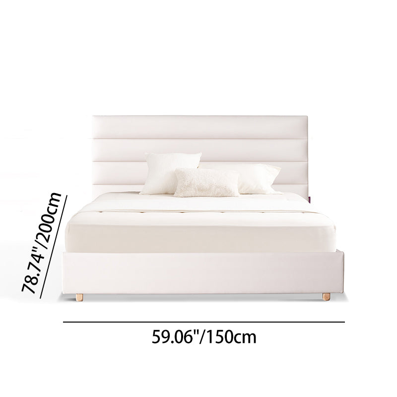 Elegant Pearl Microfiber Leather Upholstered Headboard Bed Frame - Luxury Refined Smooth Edges Bed For Your Bedroom Lumendat
